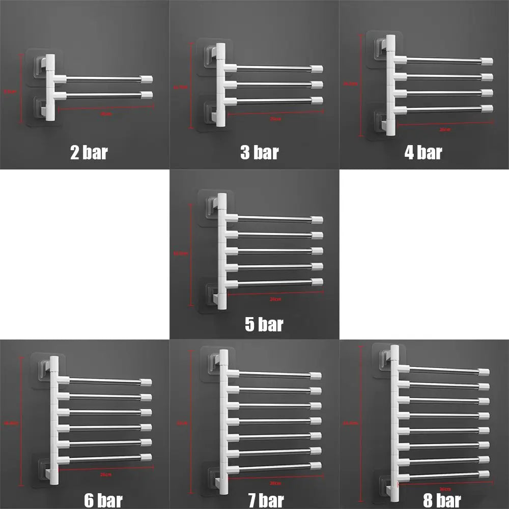 1Pc Silver Aluminum Swing Arms Towel Rack Save Space 2-8-Bar Towel Hanger Wall Mounted Bracket Hanging Holder Bathroom Tool