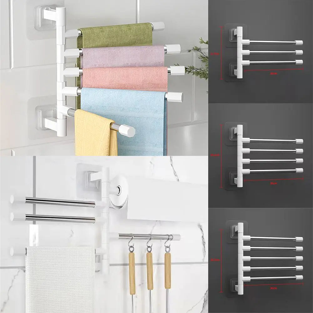 1Pc Silver Aluminum Swing Arms Towel Rack Save Space 2-8-Bar Towel Hanger Wall Mounted Bracket Hanging Holder Bathroom Tool